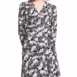 MSRP $415 NWT The Kooples Black and White Butterfly Pattern wrap Dress